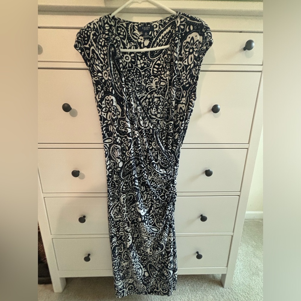 Chaps Black and White Floral Dress Medium